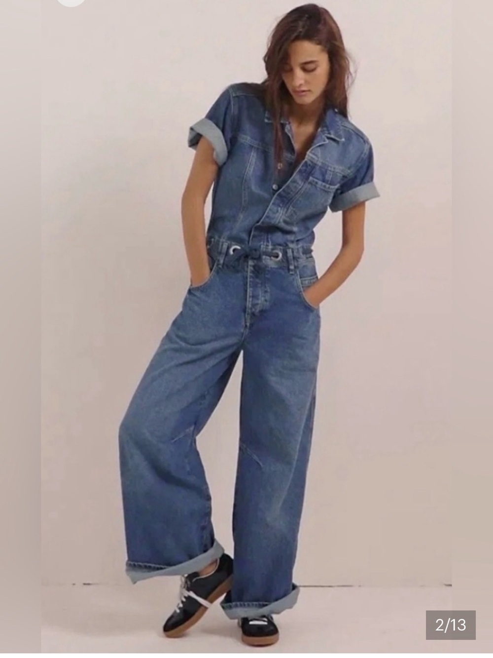 Free People We The Free Edison Coverall Blue Wide-Leg Denim Jumpsuit | M - Picture 2 of 7